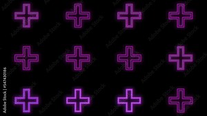 Pulsing neon purple crosses pattern in rows, motion abstract disco, club and party style background
