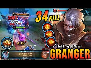 34 Kills + MANIAC!! Granger 100% BROKEN HERO!! - Build Top 1 Global Granger ~ MLBB