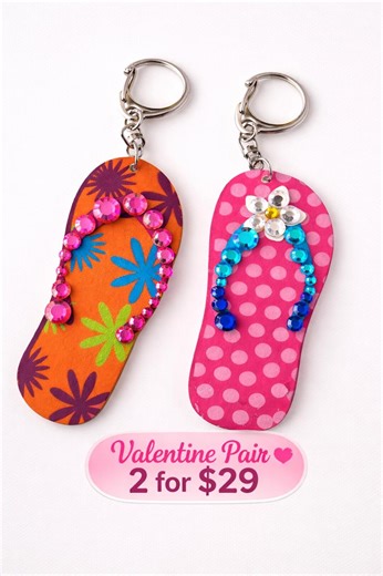 Miami Handmade Flip Flop Keychain Set, Rhinestone Beach Gift - Etsy