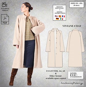 Women Coat Pattern | Winter Coat Pattern | Long Coat Sewing Pattern | Oversized Coat Pattern | High Neck Coat Pattern | Women PDF Pattern - Etsy