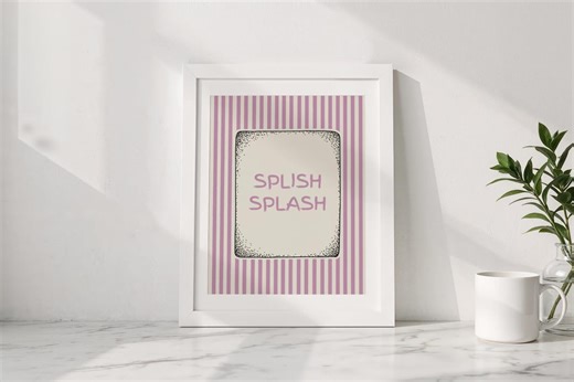 Splish Splash Print | Pink Bathroom Printable | Vintage Striped Decor | Minimalist Wall Art (Digital Download)