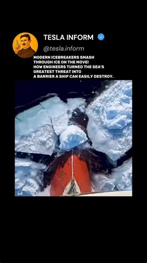 TESLA INFORM on Instagram: "IT'S NOT JUST A STRONGER HULL; IT'S APPLIED PHYSICS: THE SHIP RIDES UP ON THE ICE AND CRUSHES IT FROM ABOVE, USING ITS OWN BRITTLENESS. A century ago, encountering an iceberg was a death sentence for a ship, as the Titanic tragedy reminds us. Today, ice-class vessels are designed differently. Their bows are reinforced with special steel alloys, and the hull shape allows them to "climb" onto the ice and split it with their weight, concentrating pressure on the weakest 