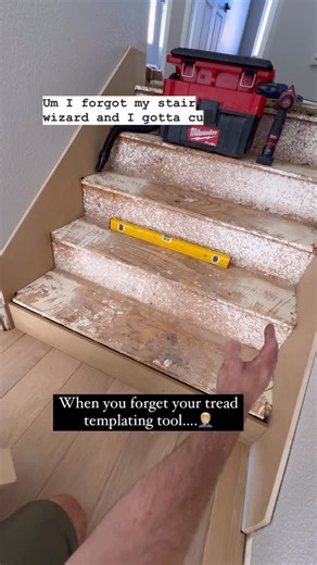 Straight Up Stairs on Instagram: "Pro tip: A little trick here for when you forget your tread templating tool at the shop……smh So today I forgot the stair Wizard which is just a fancy stair templating tool that is used for wall to wall treads. This is how we used to do it before those were really common. Quick and dirty just how I like it. If you’ve got some scrap you can still get a beautiful fit! ***I’ve been slacking on the how-to’s lately so I’ll try and put a few out a week here comin up! M