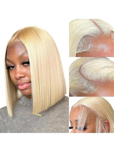 613 Blonde Bob Wigs Human Hair 13x4 HD Lace Front Bob Wig Remy Human Hair Pre Plucked With Baby Hair For Women, 10 Inch Honey Blonde 613 Lace Frontal Wig Glueless Straight Short Bob Wigs 200 Density | SHEIN