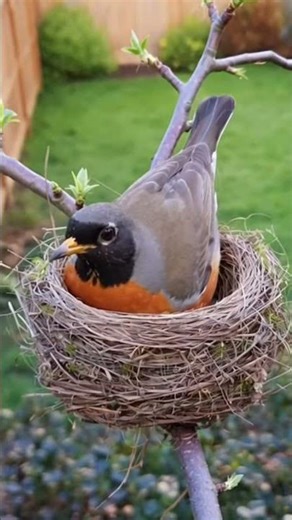 robin building a nest and protecting eggs #bird #nature #wildlife #shorts
