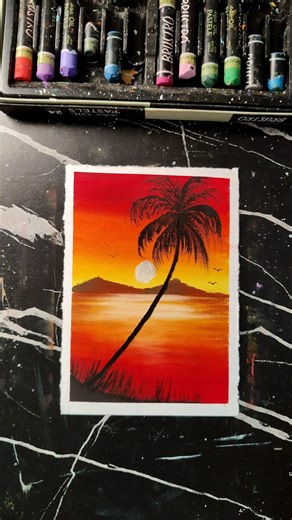 How to Blend Oil Pastels Smoothly | Sunset Scenery Painting for Beginners #painting #viral