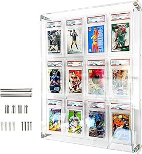 Acrylic Card Display Case for Graded Cards, Holds 12 PSA, CSG, CGC, Slabs on The Frame, for Wall Mount or Desktop - Clear View Show Your Trading Cards Sports, Baseball, Football, Basketball...