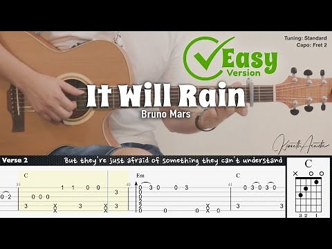 (FREE TAB) It Will Rain - Bruno Mars (Easy Version) | Fingerstyle Guitar | TAB + Chords + Lyrics