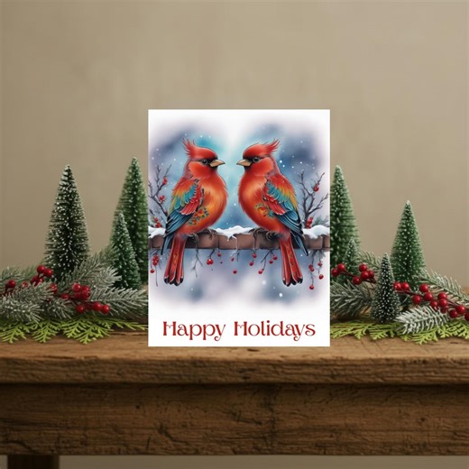 Cardinal Christmas Card, Winter Birds Holiday Greeting (printable) - Etsy