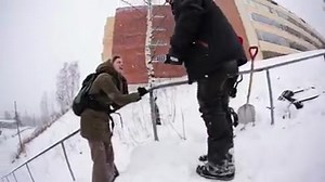 This woman must REALLY hate snowboarding... Luckily Eirik Nesse managed to get the shots in the bag for Postland anyway. FULL EDIT --> http://onboardmag.com/videos/full-parts/postland-eirik-nesse-connect-dots-full-part.html | Whitelines Snowboarding Magazine