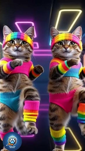 80s Aerobics Cats: Neon Dance Workout Gone Wild! 😹💥