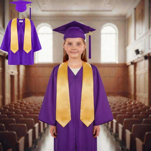 Boys Kindergarten Graduation Cap and Gown for Kindergarten Purple Graduation Gown with 2026 Tassel Graduation Photography Outfit 8-10 Years