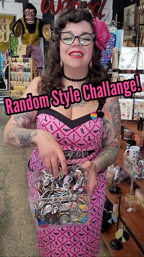 Random Style Challange! We pick a button and have to choose an outfit from Abernathy's inspired by a random pop culture reference. #randomstylechallenge #theaddamsfamily #wednesday #wednesdayaddams #morticiaaddams #ironmaiden #metalhead #Style #fashion #Abernathys #shopabernathys | Abernathy's