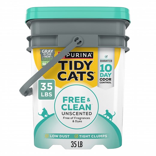 Purina Tidy Cats Free and Clean Clumping Cat Litter, Unscented, 35 lb Pail