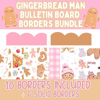 Pink Gingerbread Man Bulletin Board Border Set of 12 Borders l Christmas Decor