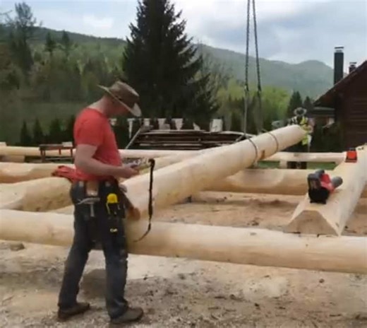 Building The First Floor of a Log Post Beam House