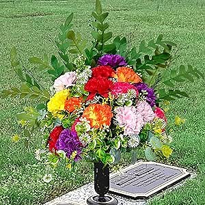 FLOWERIA Grave Memorial Flowers for Cemetery Artificial Headstone Funeral Flowers Arrangements Bouquet for Gravesites Decoration
