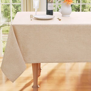 decorUhome Waterproof Rectangle Linen Tablecloth, Wipeable Burlap Table Cloth, Wrinkle and Stain Resistant Washable Table Cover for Kitchen, Dining, Parties, 52x70, Linen