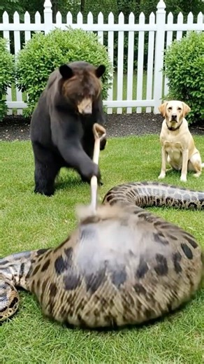 Black Bear CRUSHES Giant Python to Save Kitten? 🐻🐍🐱Kya Black Bear billi ko bachayega? #animals