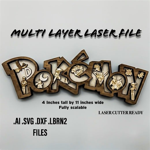 Multi Layer Laser Cut File | 4x11" Pokemon Inspired 3D Sign SVG | Gamer Wood Art for Glowforge, Xtool & Cricut | DIY Door Decor - Etsy