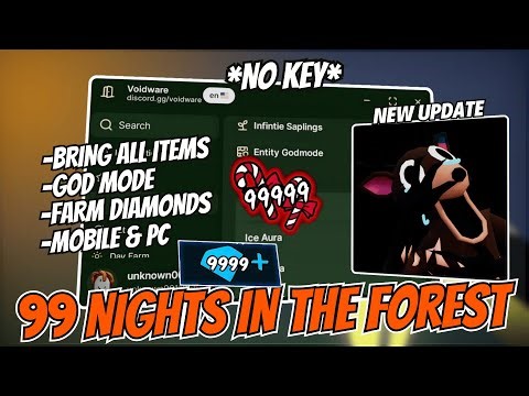🔥OP! Script for 99 Nights In The Forest - Bring All Items, God Mode, Farm Diamonds, Infinite Candys