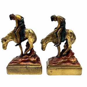 Antique Armor Bronze Bookends – Native American on Horseback – Original Polychrome - Etsy