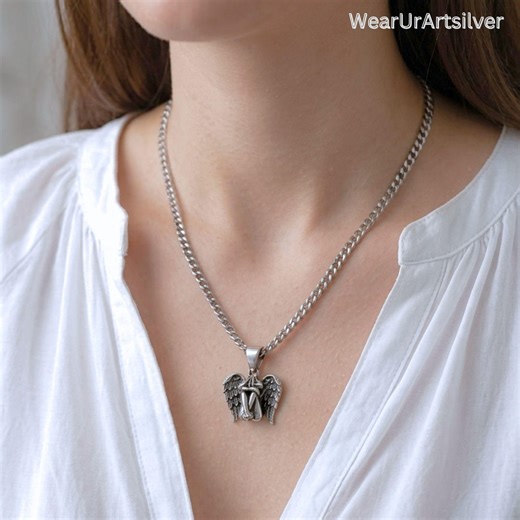 Angel Wing Hug Pendant, Emotional Protection Symbol Jewelry, Memorial Guardian Angel Necklace, Handmade, 925 Sterling Silver - Etsy