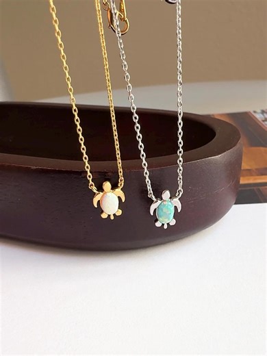 Dainty Tiny Turtle Opal Necklace Sea Turtle Charm Silver Turquoise Stone 18K Gold Dipped - Etsy
