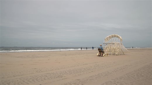 The latest strandbeest invention. Don't worry, I can still walk! #strandbeest #theojansenstrandbeest #beach | Theo Jansen