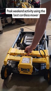 @dewalttough 60V 21in. Cordless self-propelled mower is perfect to tackle large properties. It was a 3 in 1 mulching, bagging and rear discharge capabilities along with rear wheel drive to navigate uneven terrain. #dewalt #mower #lawncare #homeowner | Toolup.com