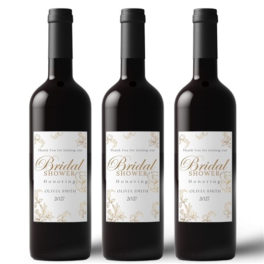 Personalized Bridal Shower Wine Labels | Glossy| White and Gold Floral Design | Custom Name and Year - Etsy