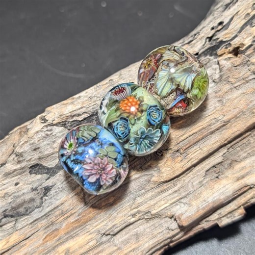 3 Artisan Flower Murrini Lampwork Glass Beads - Etsy