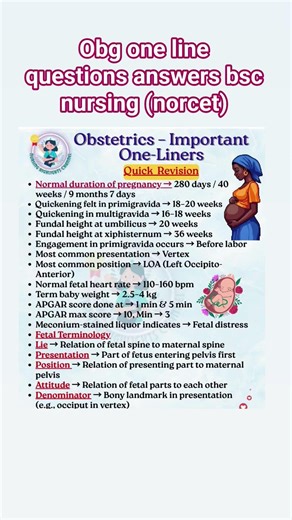 😱 obstetrics important questions one liner , #medical #norcet #bscnursing #exam