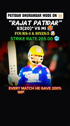 "DAY BY DAY RAJAT PATIDAR BATTING🥵!53(20)* VS MI🤯#ipl #SHORTS"