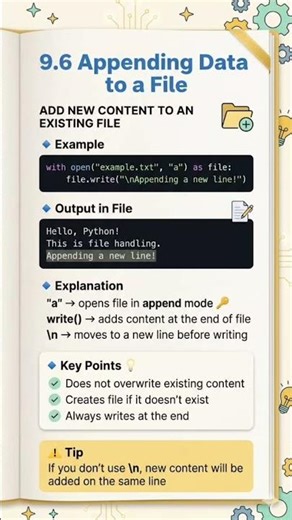 Python "a" mode: Append data to end of file without overwriting. Creates file if missing 🚀. #python