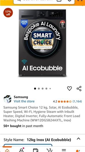 Samsung 12Kg AI Ecobubble 🧺 Wi-Fi Smart Washer | Hygiene Steam + Super Speed