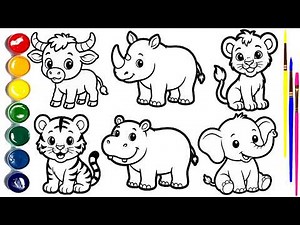 🦛🐘 Learn to Draw Cute Baby Animals | Baby Buffalo, Hippo, Lion, Tiger, Rhino & Elephant 🦁🐯