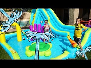 GIANT Water Slide In Our Backyard + Pool Obstacle Course
