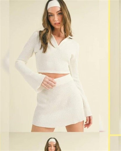 Waffle Knit Bell Sleeve Top And Skirt Set