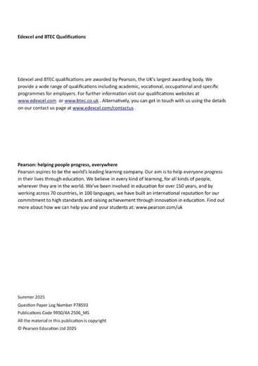 Pearson Edexcel A Level Religious Studies Paper 4a 2025 Ms