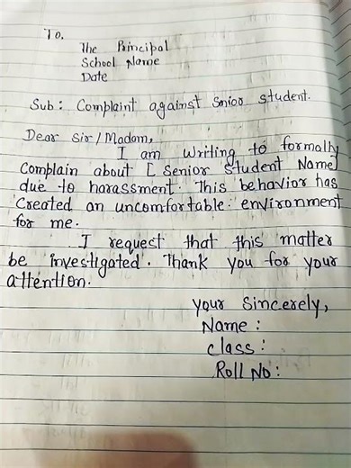 #Complaint letter✉️ against senior student/complain letter