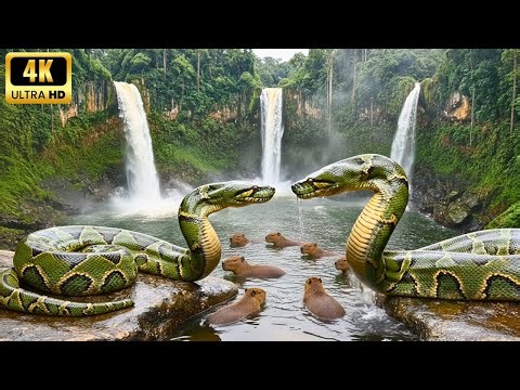 The Amazon rainforest wildlife – Predatory pythons and the survival of capybaras.