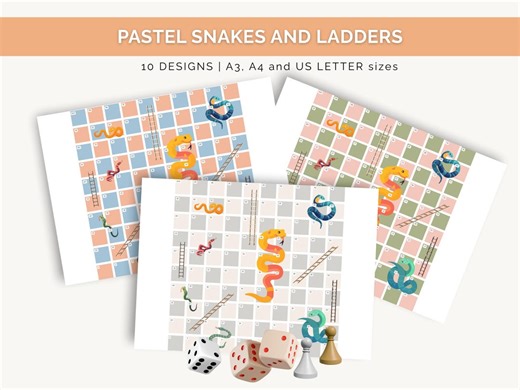 Snakes and Ladders Printable Board Games Quest Adventure Pastel Color Theme Kid Adult Table Activity Canva Editable PLR Kids Family Fun Game - Etsy