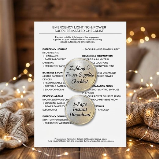 Emergency Lighting Power Supplies Checklist Printable Power Outage Preparedness Kit Blackout Emergency Supplies List Disaster Preparedness - Etsy