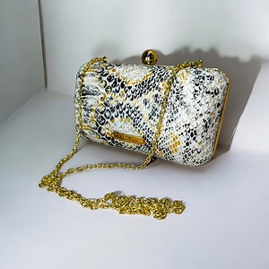 Handmade Italian Leather Clutch: Python Snake Print, Gold Chain Strap - Etsy