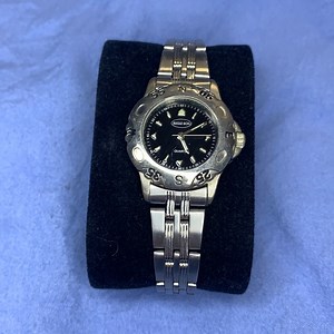 Vintage Bugle Boy black Quartz face stainless steel beveled Watch collectors