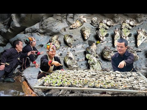 Dwarf family Discovers Oyster Cave in the Forest | Simple, Rustic Oyster Grilling | Primitive Life