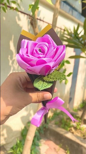 DIY Satin Ribbon Rose 🌸| Ribbon Flower Bouquet | Single rose bouquet