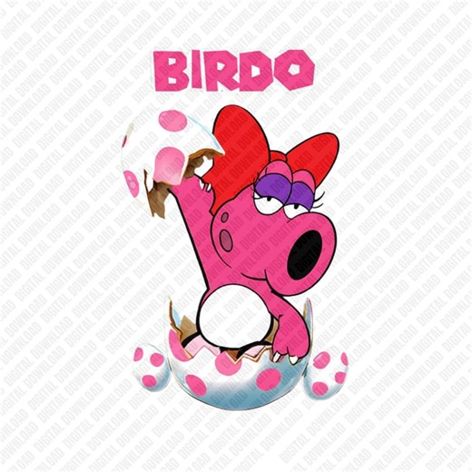 Birdo PNG, Birdo Egg with Bow Sublimation Design, Retro Video Game Character DTF Transfer, Pink Dinosaur Yoshi Friend Digital Download Art