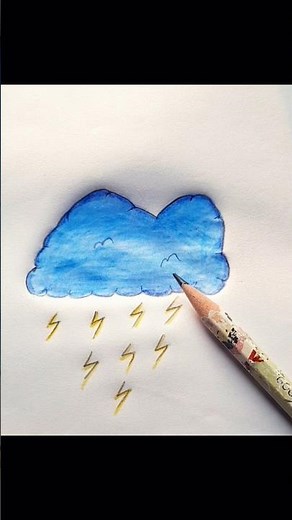 Easy# Cloud with lightning leaf# drawing #